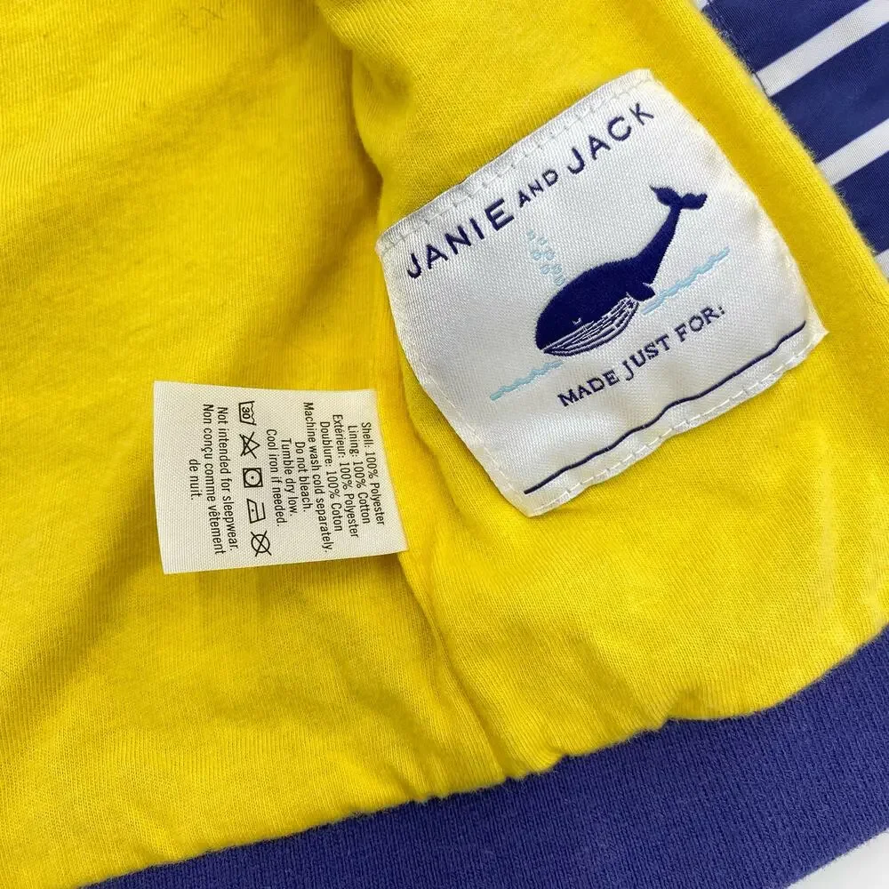 Janie & Jack Boy's Navy Striped Hooded Lined Windbreaker Size 6-12M